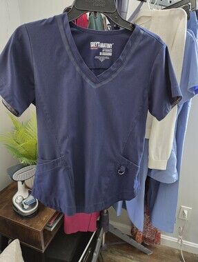 Grey's Anatomy Navy V-Neck Scrub Top with Utility Ring and Front Pockets